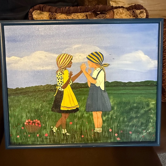 Best Friend Painting-Signed by artist Charming Blue Framed Art Print